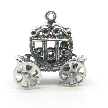 925 Sterling Silver Vintage Cinderella's Enchanted Carriage 3D Pendant