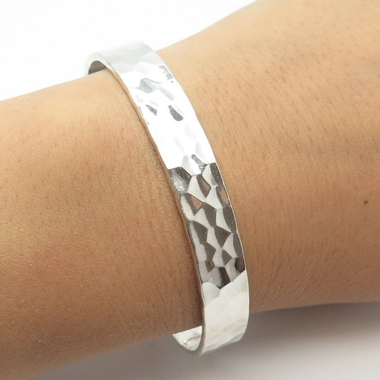 925 Sterling Silver Vintage Hammered Finish Adjustable Cuff Bracelet 6.5-7.5"