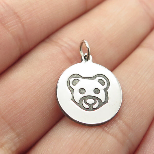 925 Sterling Silver Two in Town Teddy Bear Round Tag Charm Pendant