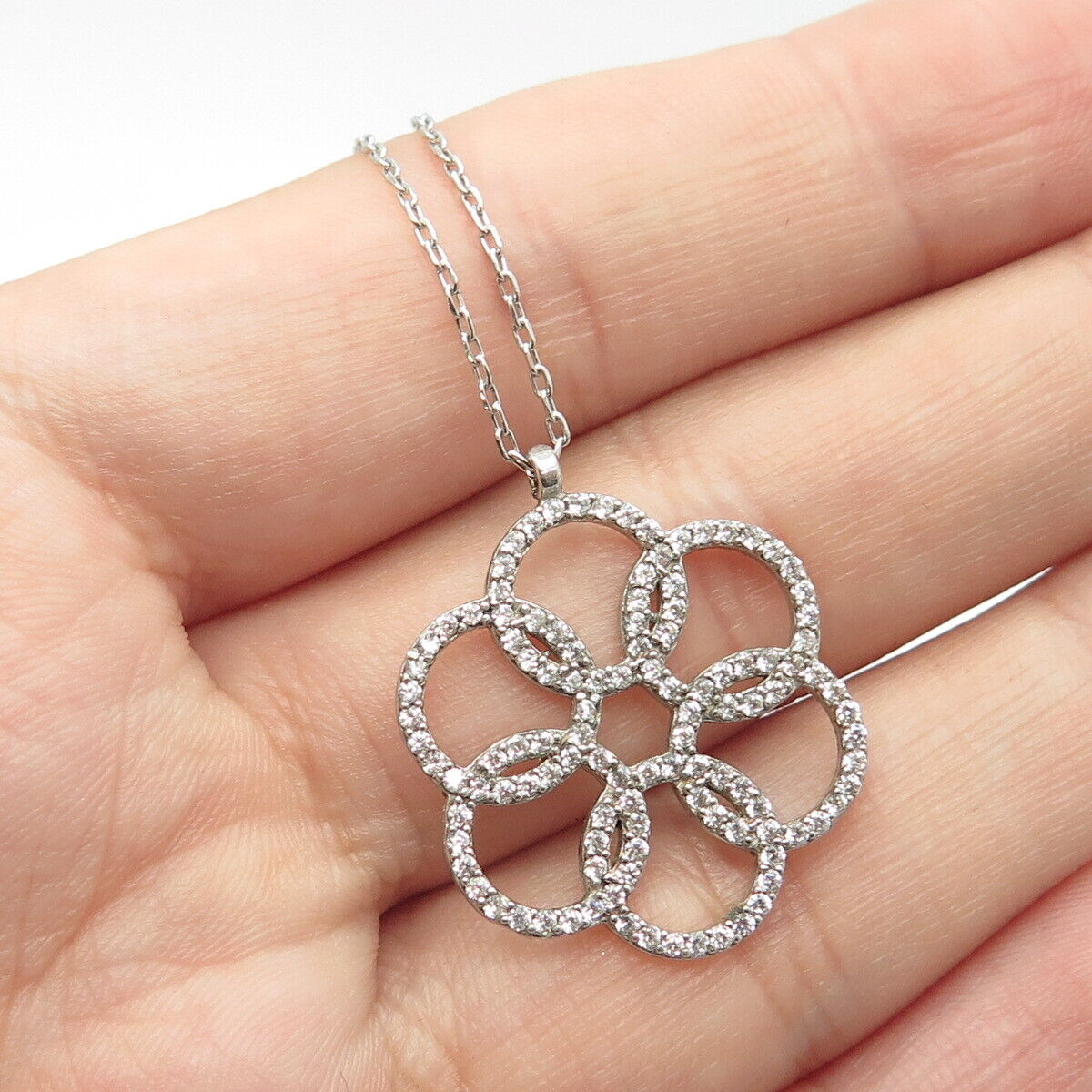 925 Sterling Silver Pave C Z Rolo Chain Necklace 16"