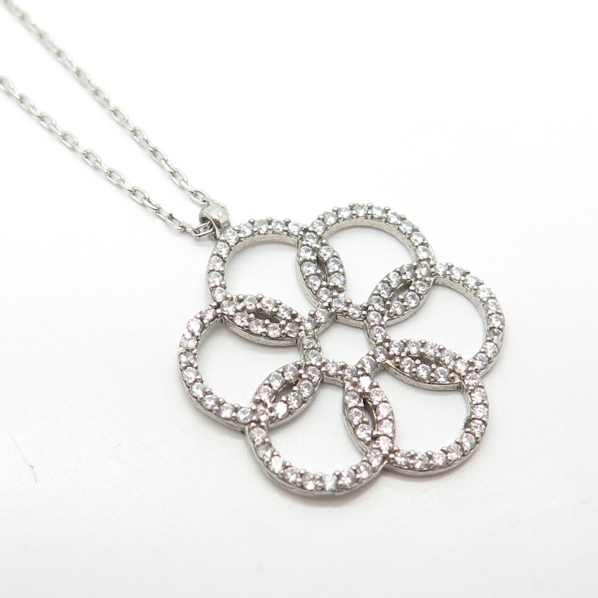 925 Sterling Silver Pave C Z Rolo Chain Necklace 16"