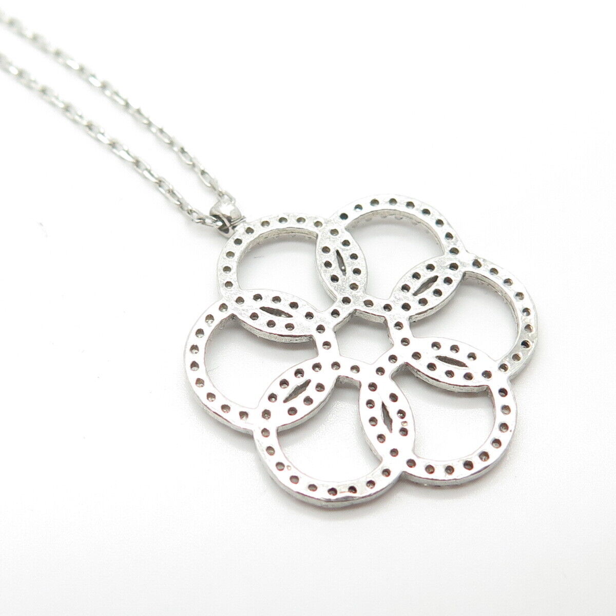 925 Sterling Silver Pave C Z Rolo Chain Necklace 16"