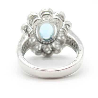 925 Sterling Silver White & Blue C Z Ring Size 8