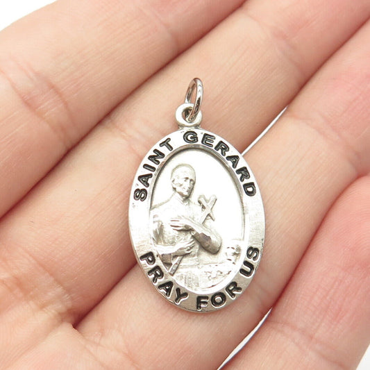 925 Sterling Silver Vintage Enamel Saint Gerard Pray For Us Religious Pendant