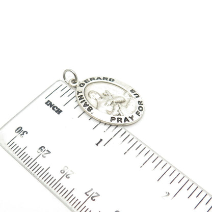 925 Sterling Silver Vintage Enamel Saint Gerard Pray For Us Religious Pendant