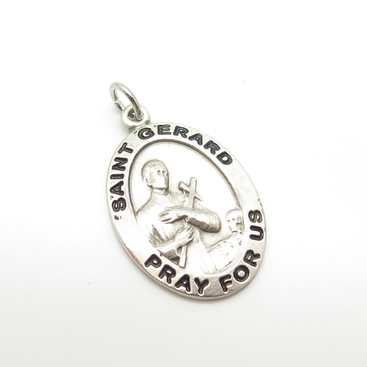 925 Sterling Silver Vintage Enamel Saint Gerard Pray For Us Religious Pendant