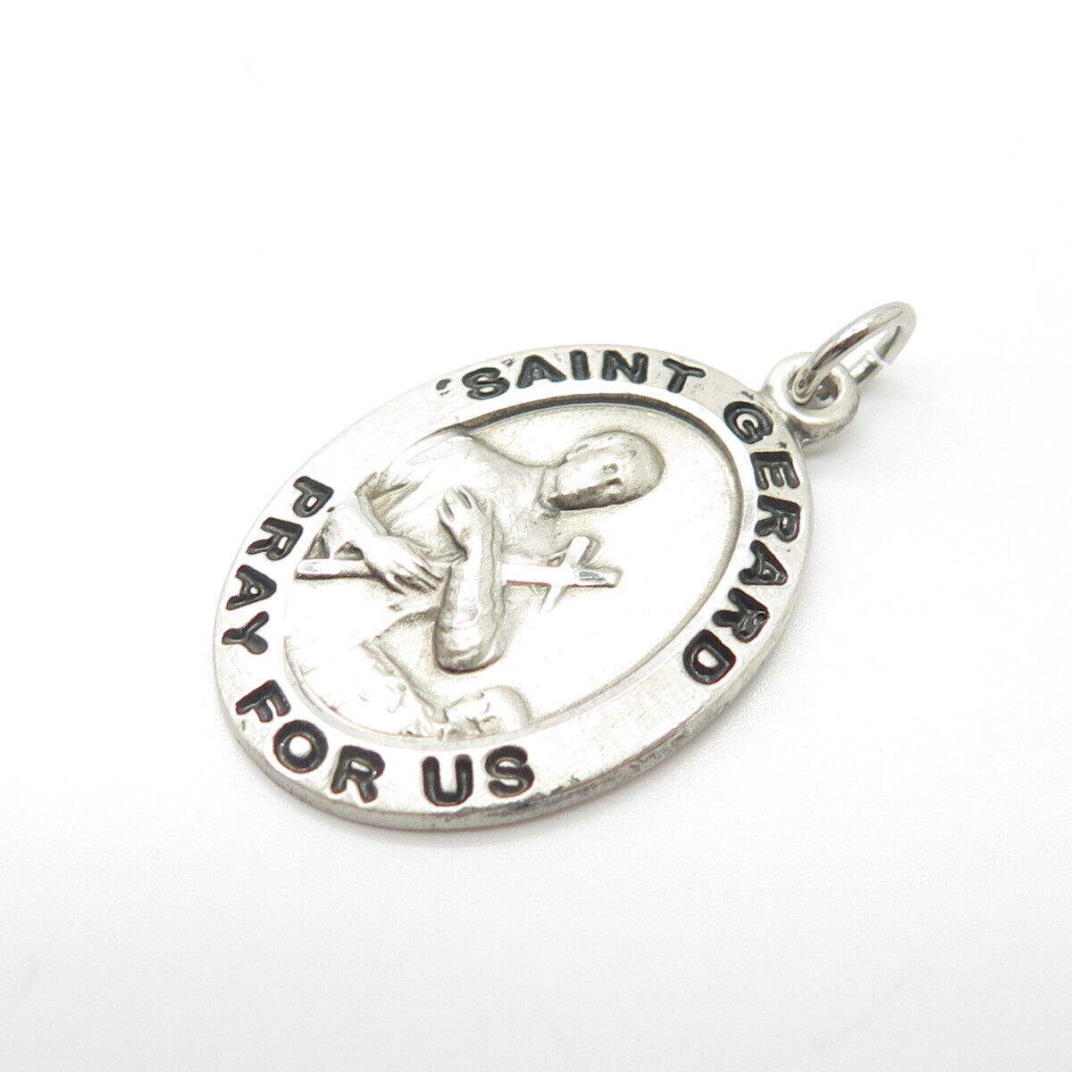 925 Sterling Silver Vintage Enamel Saint Gerard Pray For Us Religious Pendant
