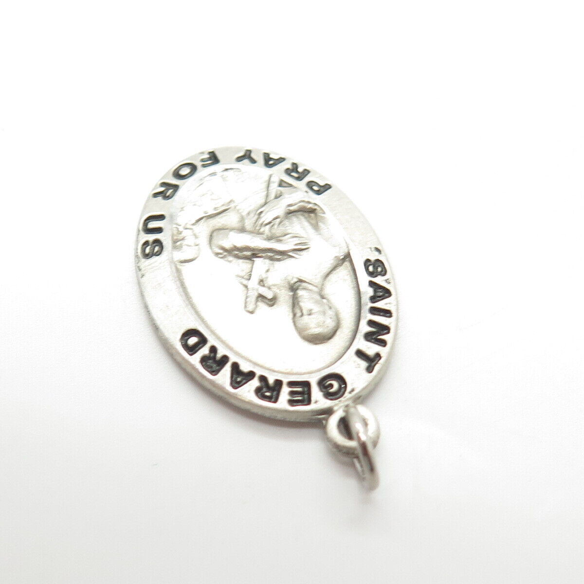 925 Sterling Silver Vintage Enamel Saint Gerard Pray For Us Religious Pendant