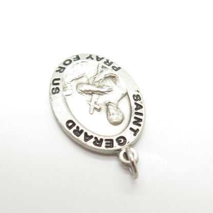 925 Sterling Silver Vintage Enamel Saint Gerard Pray For Us Religious Pendant