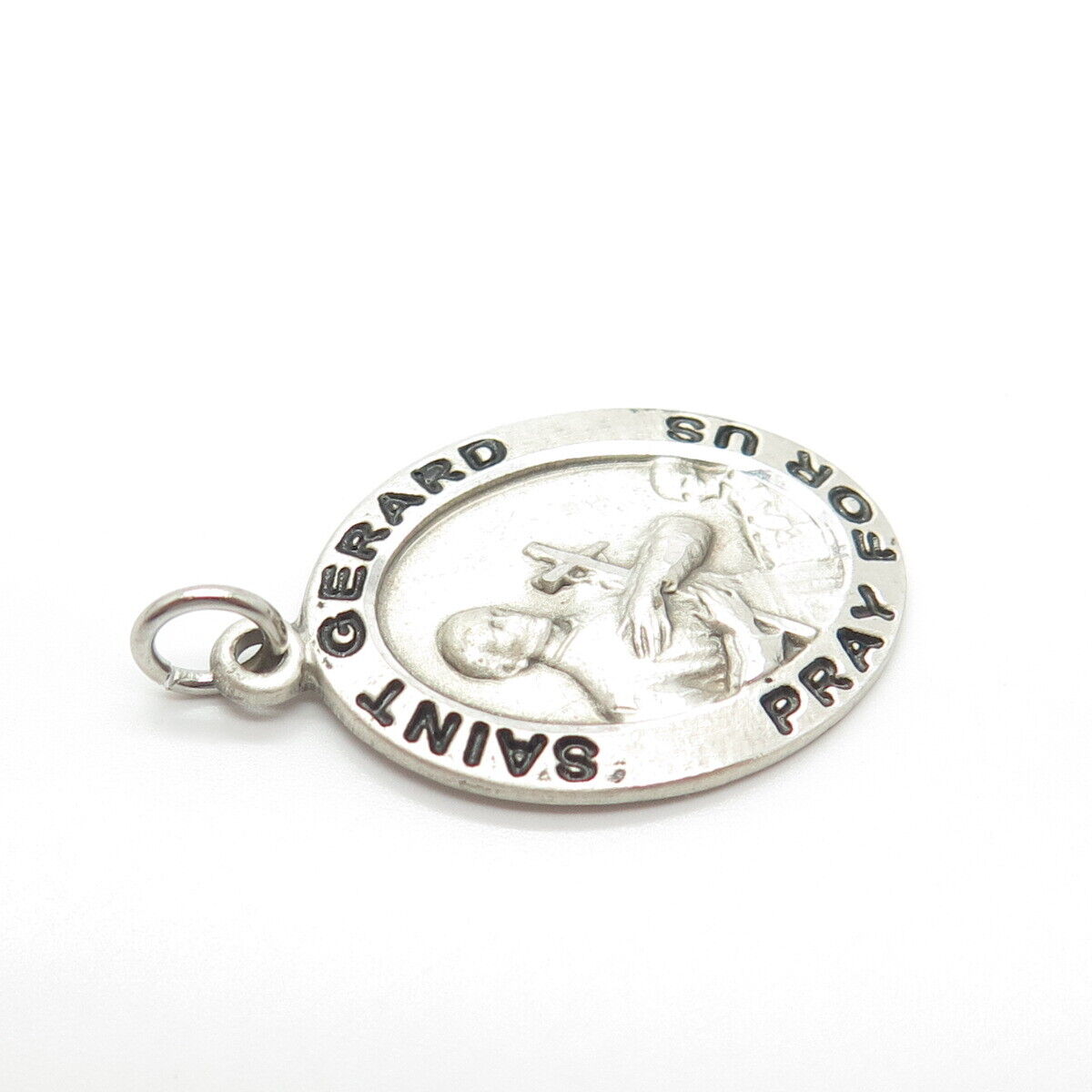 925 Sterling Silver Vintage Enamel Saint Gerard Pray For Us Religious Pendant