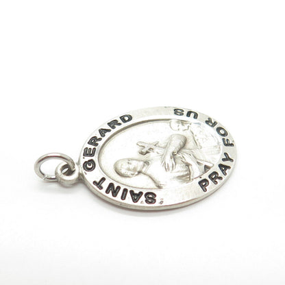 925 Sterling Silver Vintage Enamel Saint Gerard Pray For Us Religious Pendant