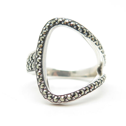 925 Sterling Silver Real Marcasite Gem Hook Ring Size 7.75