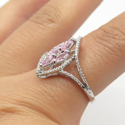 925 Sterling Silver White & Pink C Z Ring Size 7