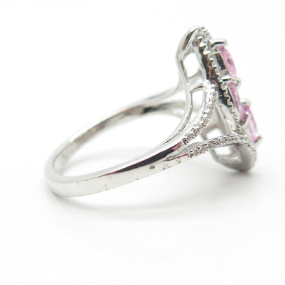 925 Sterling Silver White & Pink C Z Ring Size 7