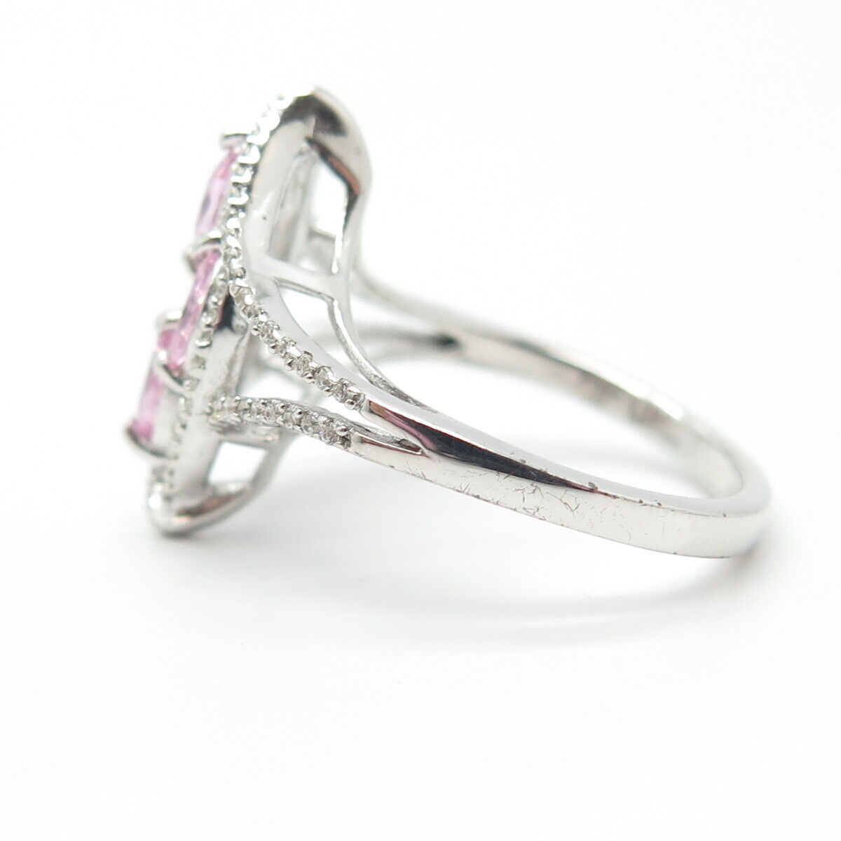 925 Sterling Silver White & Pink C Z Ring Size 7