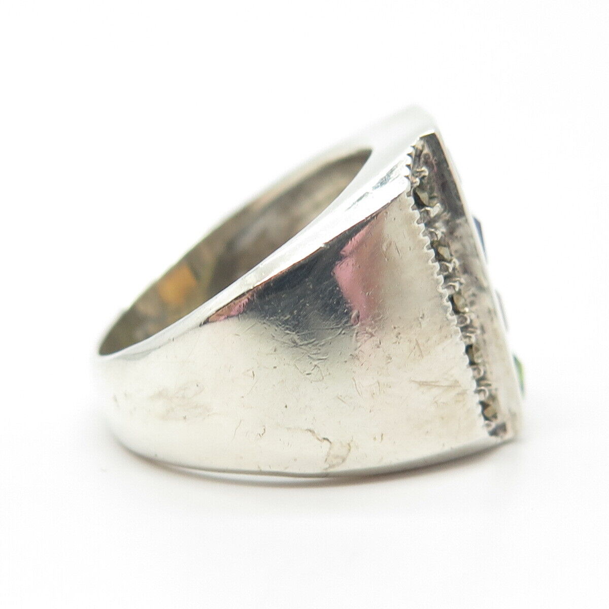 925 Sterling Silver Vintage Amethyst Citrine Peridot Topaz Gem Ring Size 6.75