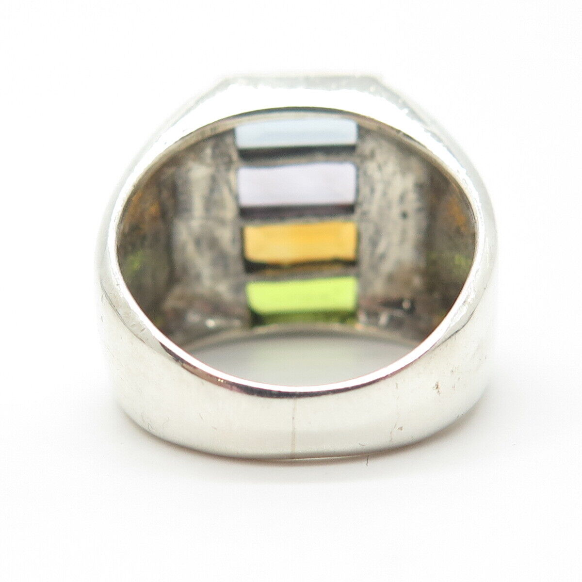 925 Sterling Silver Vintage Amethyst Citrine Peridot Topaz Gem Ring Size 6.75