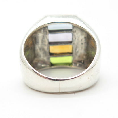 925 Sterling Silver Vintage Amethyst Citrine Peridot Topaz Gem Ring Size 6.75