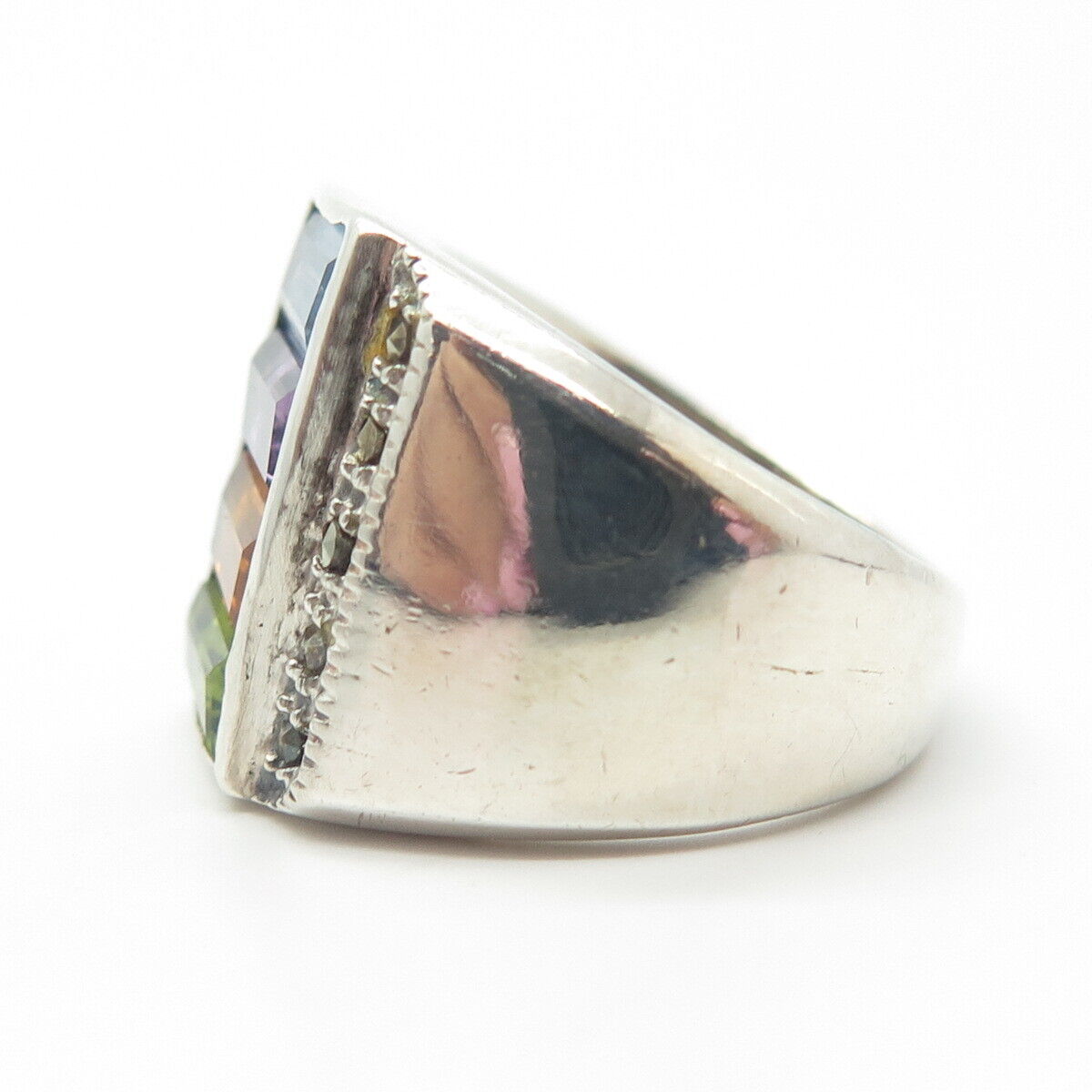 925 Sterling Silver Vintage Amethyst Citrine Peridot Topaz Gem Ring Size 6.75