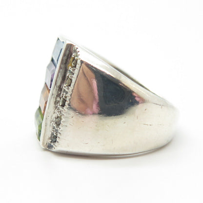 925 Sterling Silver Vintage Amethyst Citrine Peridot Topaz Gem Ring Size 6.75