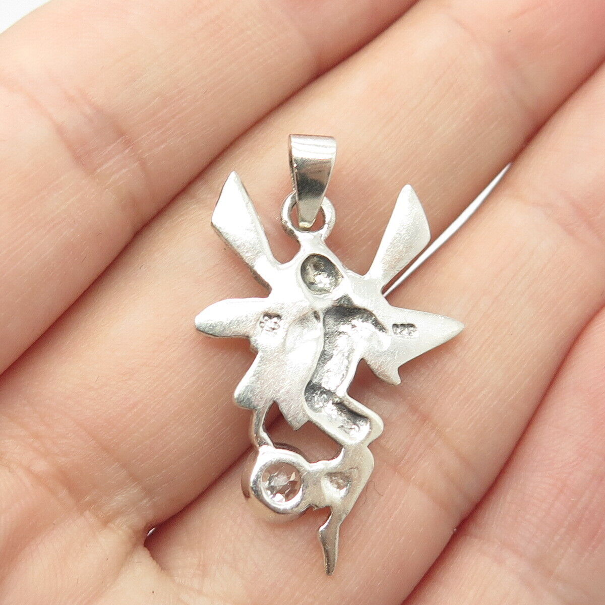 925 Sterling Silver Vintage C Z Naked Girl w/Wings Pendant