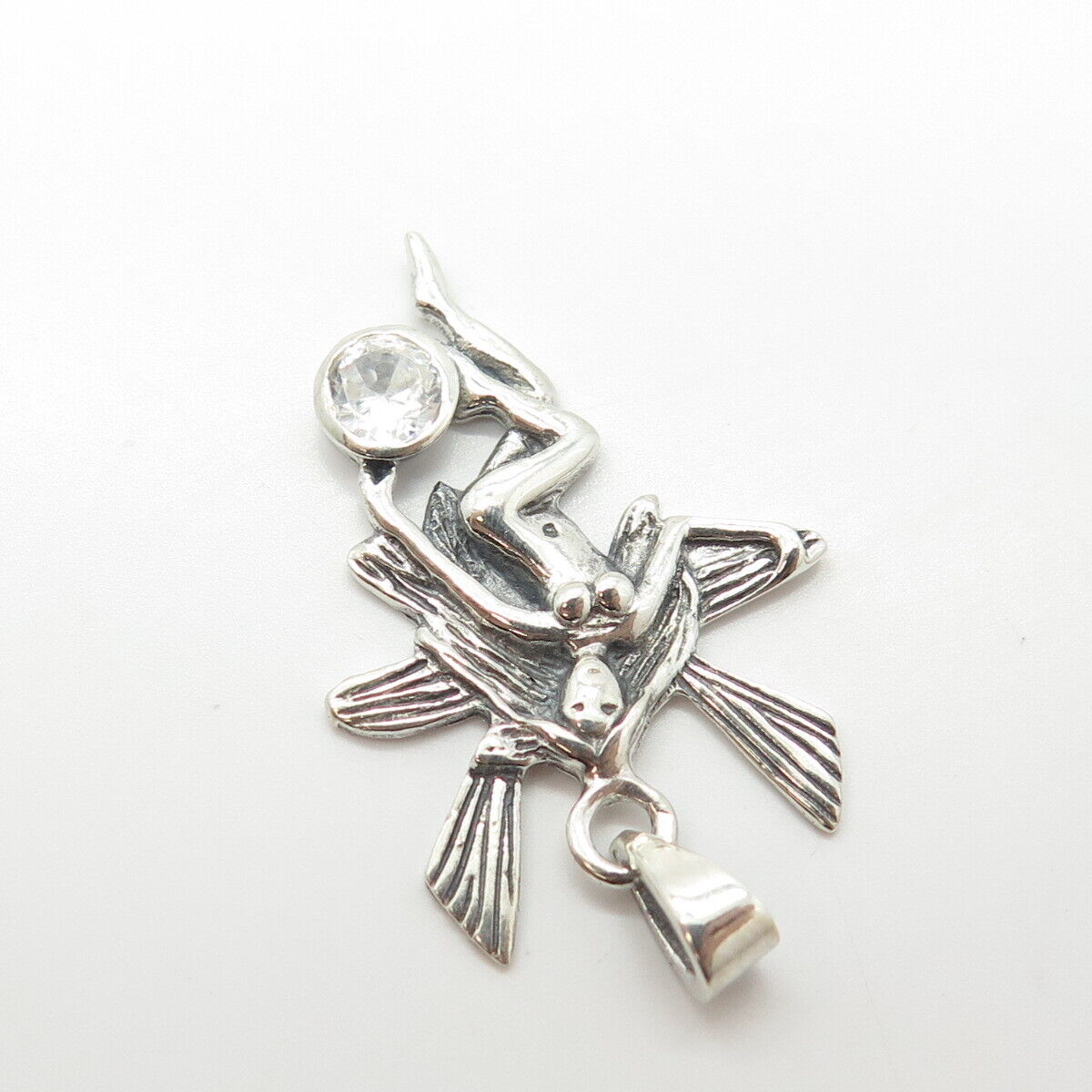 925 Sterling Silver Vintage C Z Naked Girl w/Wings Pendant