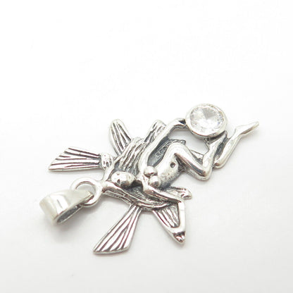 925 Sterling Silver Vintage C Z Naked Girl w/Wings Pendant