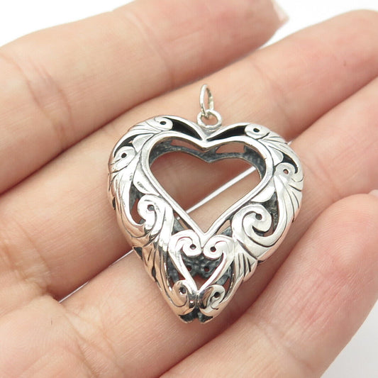 925 Sterling Silver Vintage Ornate Open Heart Pendant