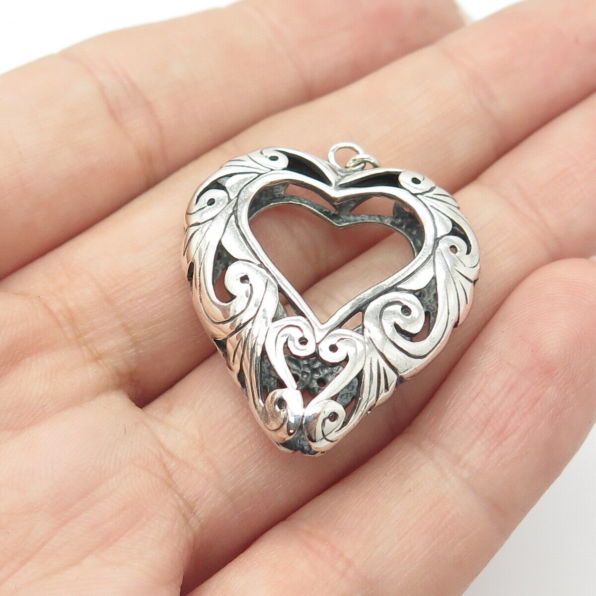 925 Sterling Silver Vintage Ornate Open Heart Pendant