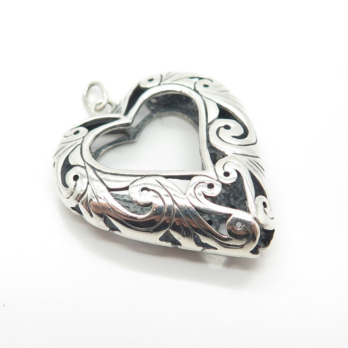 925 Sterling Silver Vintage Ornate Open Heart Pendant