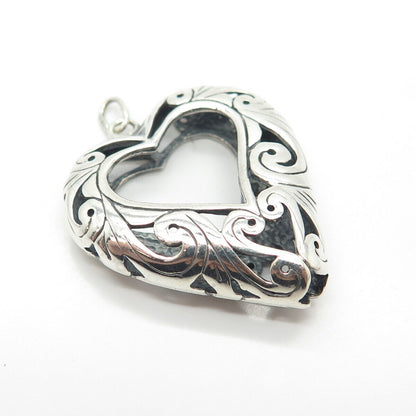 925 Sterling Silver Vintage Ornate Open Heart Pendant