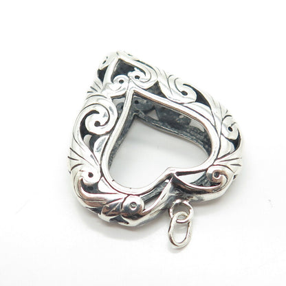 925 Sterling Silver Vintage Ornate Open Heart Pendant