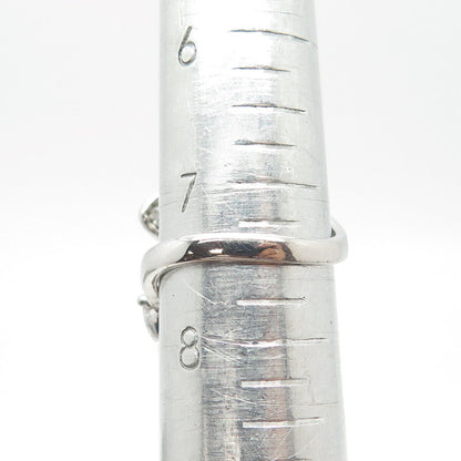 925 Sterling Silver Pave C Z Floral Overlap Ring Size 7.5