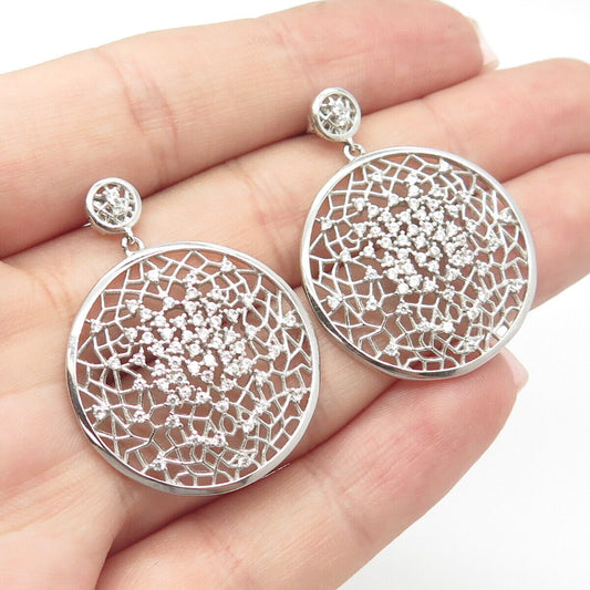 925 Sterling Silver Pave C Z Round Dangling Earrings