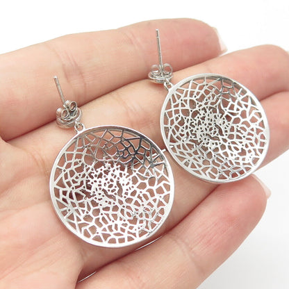 925 Sterling Silver Pave C Z Round Dangling Earrings