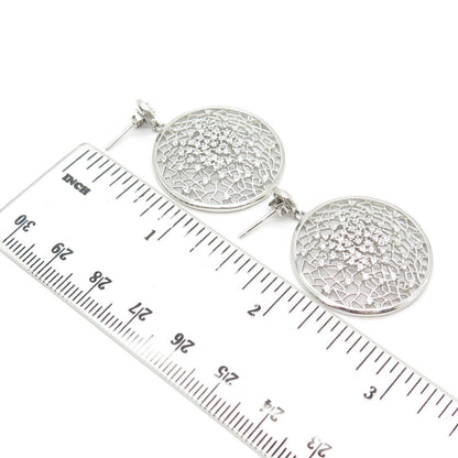 925 Sterling Silver Pave C Z Round Dangling Earrings