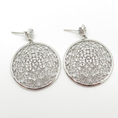 925 Sterling Silver Pave C Z Round Dangling Earrings