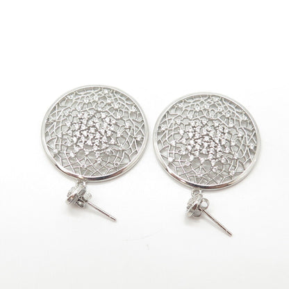 925 Sterling Silver Pave C Z Round Dangling Earrings