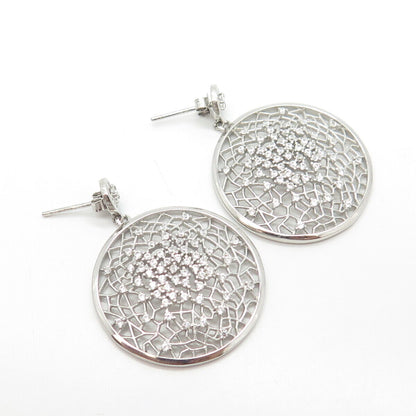 925 Sterling Silver Pave C Z Round Dangling Earrings