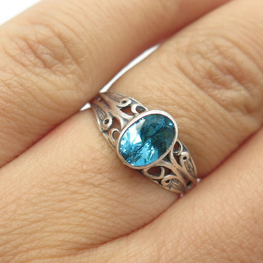 925 Sterling Silver Vintage Real Blue Topaz Gem Butterfly Ring Size 6.25