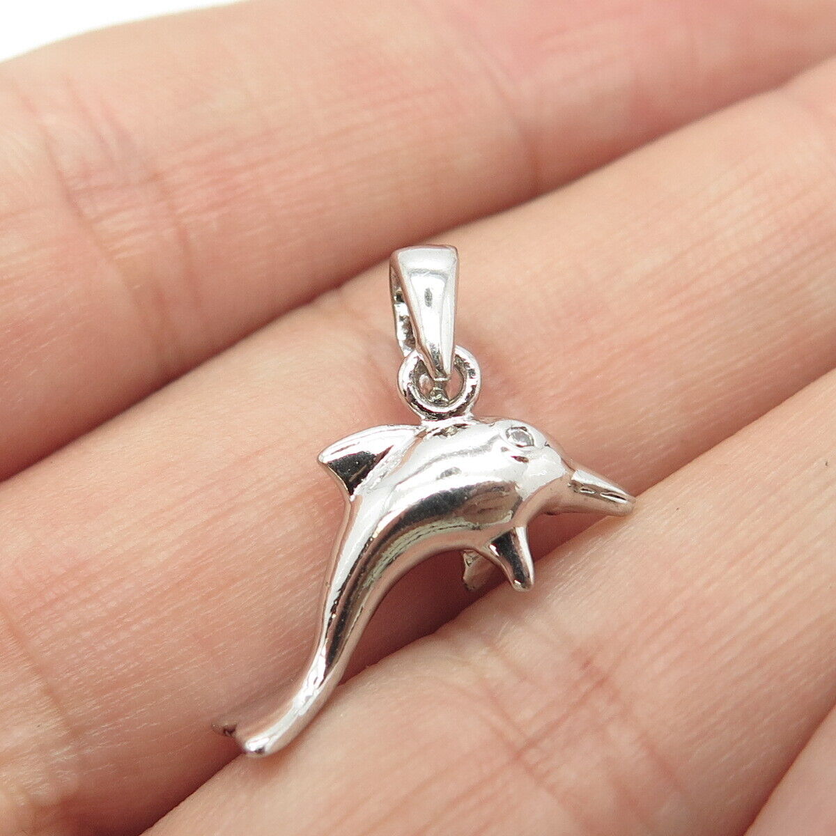 925 Sterling Silver Vintage C Z Dolphin For Good Luck Pendant