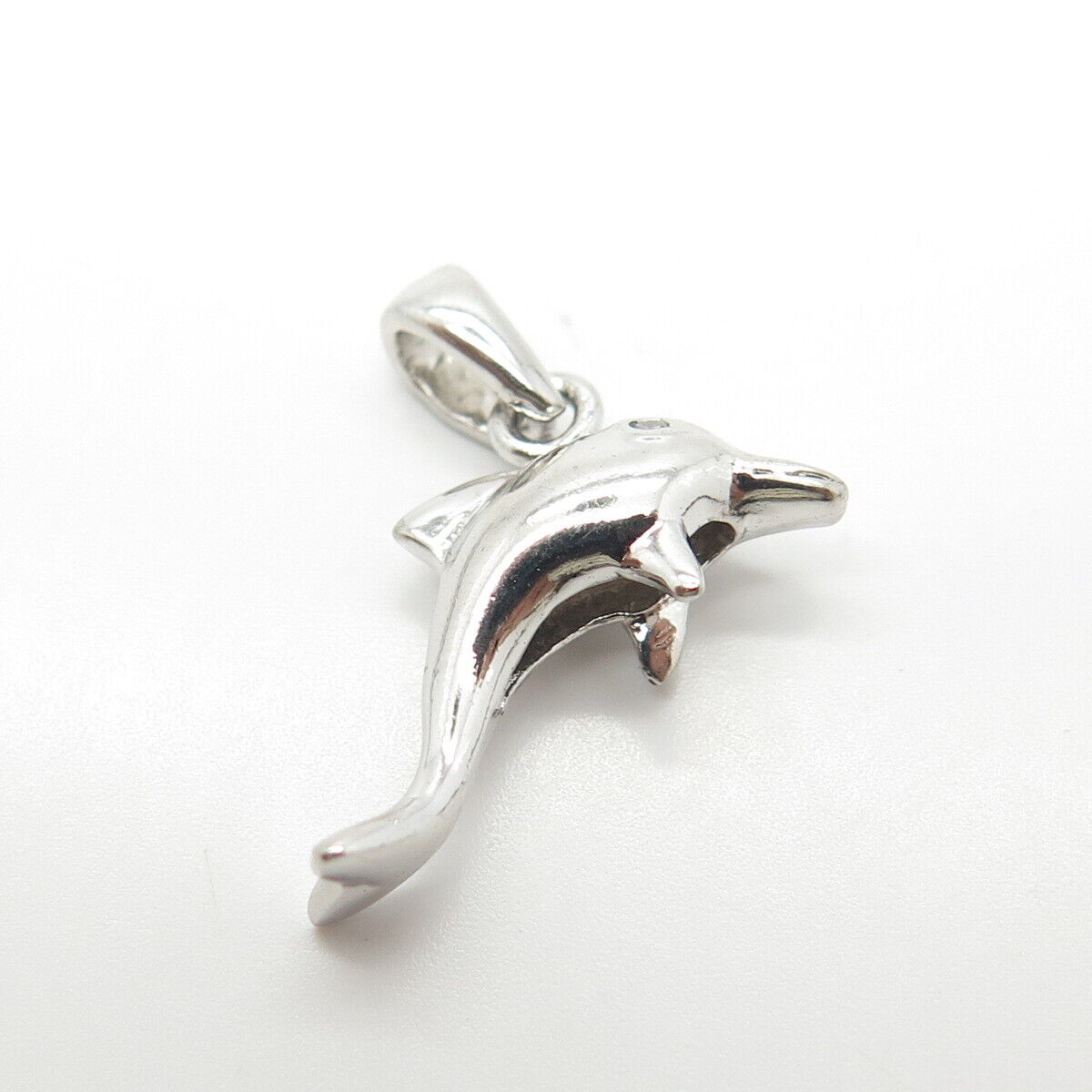 925 Sterling Silver Vintage C Z Dolphin For Good Luck Pendant