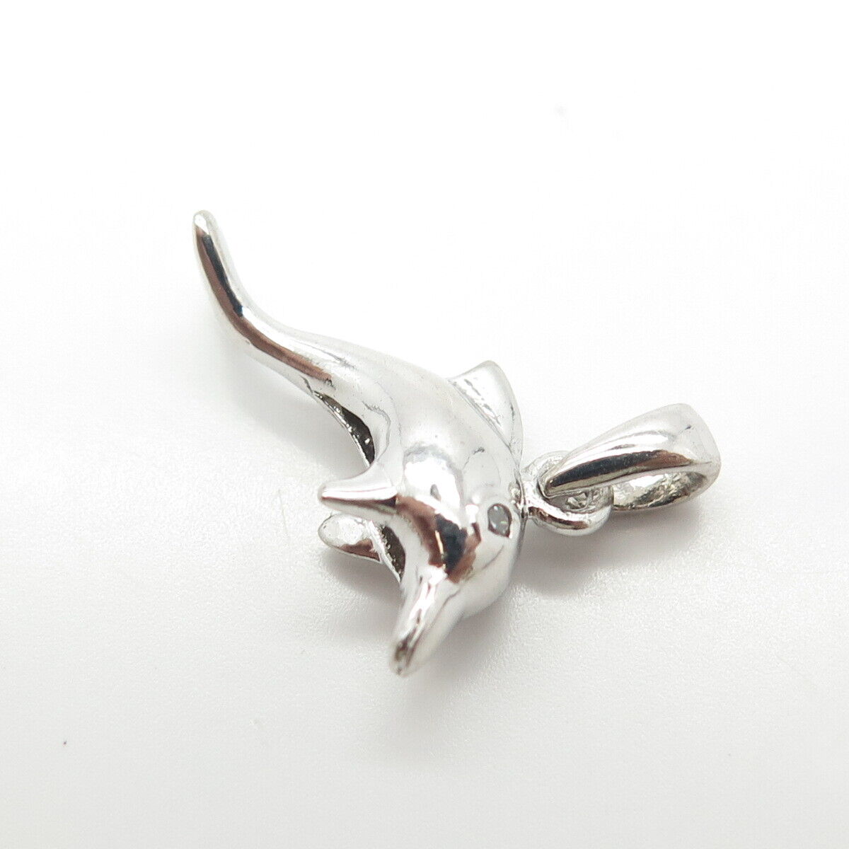 925 Sterling Silver Vintage C Z Dolphin For Good Luck Pendant