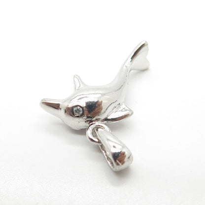 925 Sterling Silver Vintage C Z Dolphin For Good Luck Pendant