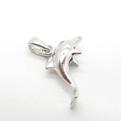 925 Sterling Silver Vintage C Z Dolphin For Good Luck Pendant