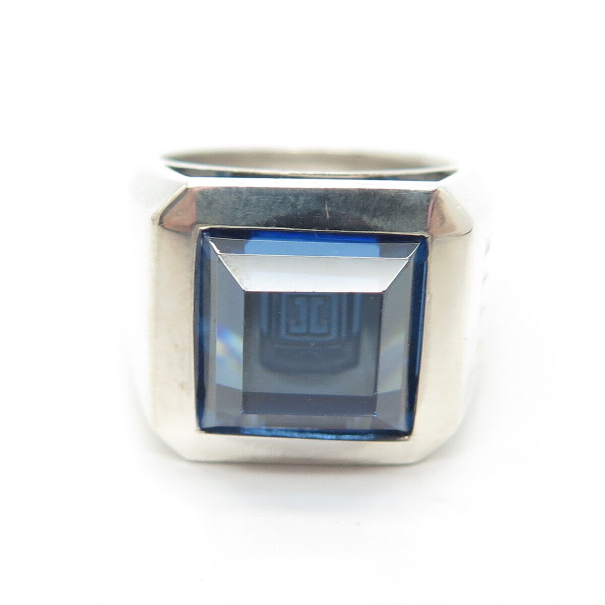 925 Sterling Silver Jette Blue Glass Ring Size 6.75