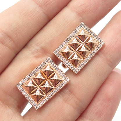 925 Sterling Silver Rose Gold Plated C Z Rectangular Cufflinks