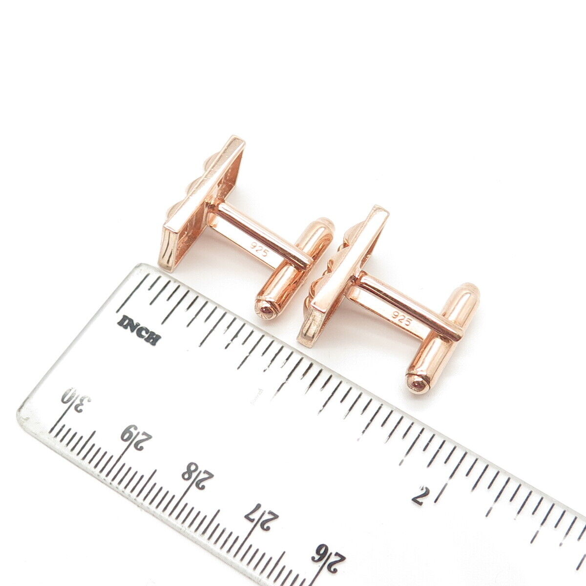 925 Sterling Silver Rose Gold Plated C Z Rectangular Cufflinks