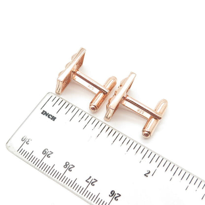 925 Sterling Silver Rose Gold Plated C Z Rectangular Cufflinks