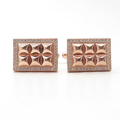 925 Sterling Silver Rose Gold Plated C Z Rectangular Cufflinks